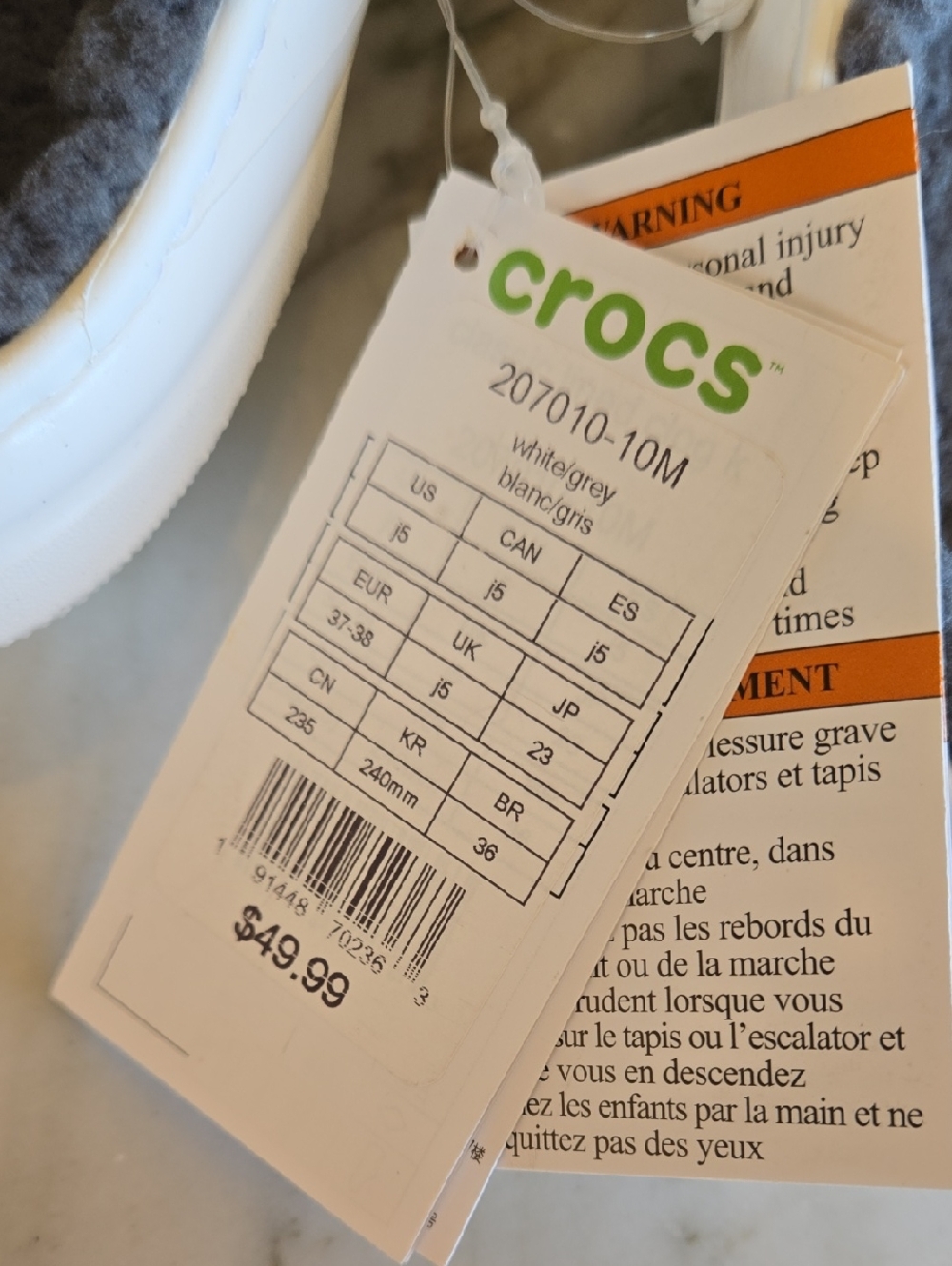 CROCS Kids Classic Lined Clog - White with Gray Lining Size J5 - Picture 5 of 7